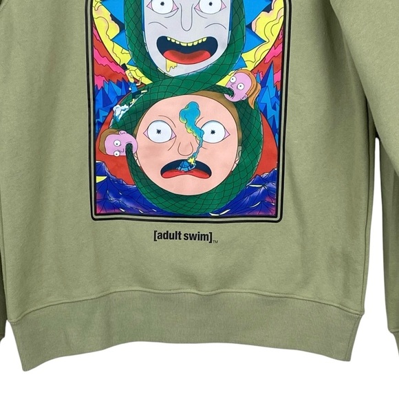 NWT Rick and Morty Pullover Sweatshirt Sz S Olive Green Cartoon Hip Hop Street - Picture 4 of 13